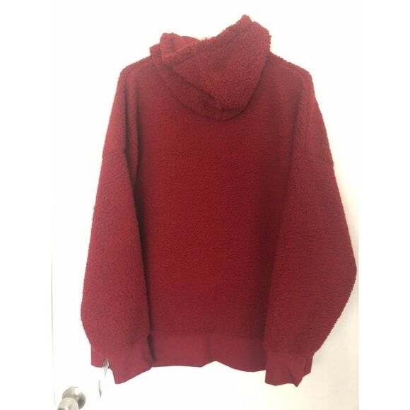 Red Sherpa Jacket with Hoodie Size Large Full Zip Pockets NWT Unisex - Picture 2 of 7